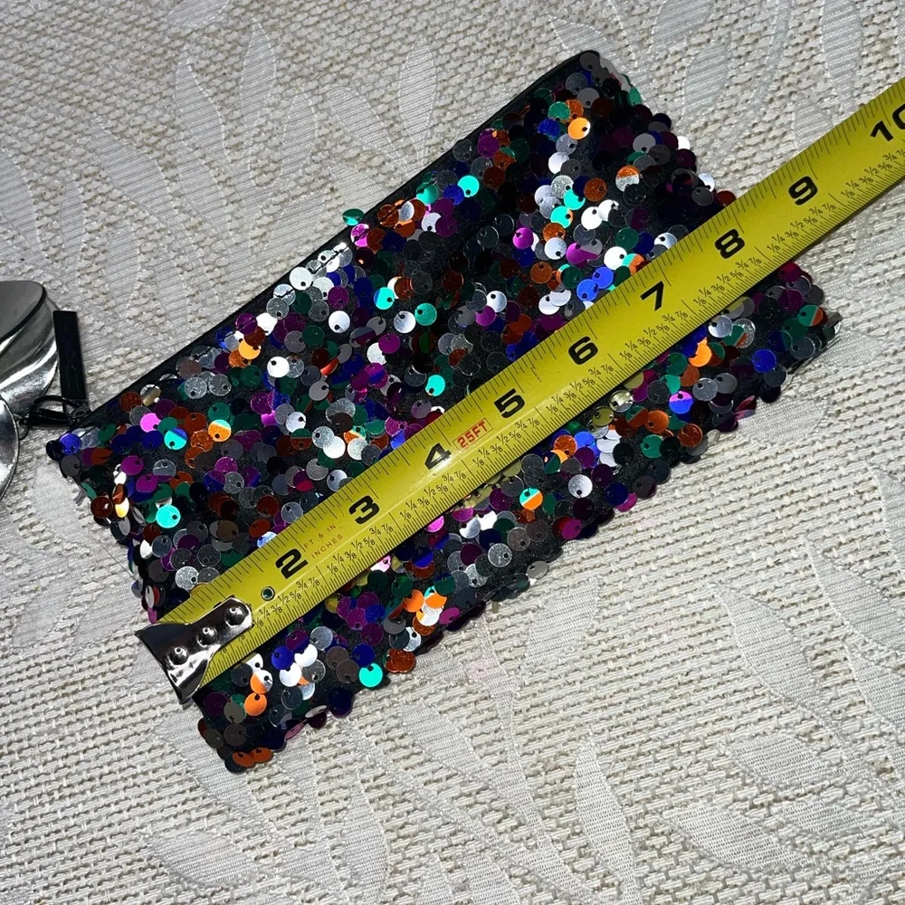 MAC Sequin Clutch with Silver Flower Accent